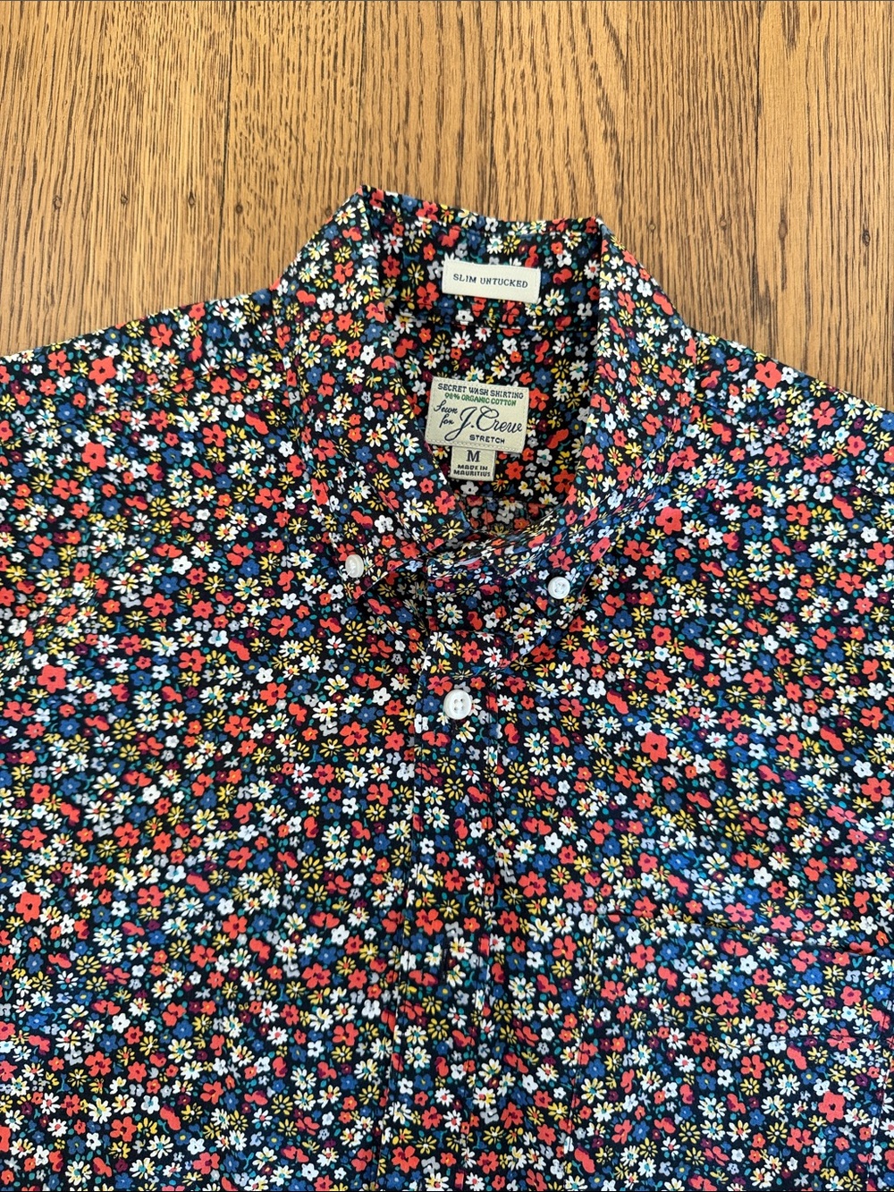 J. Crew black floral Button-Down Shirt with Red, Yellow and White Floral Print